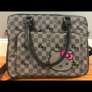 NEW Sanrio Hell Kitty Plaid Checkered Laptop Messenger Bag Black Gray